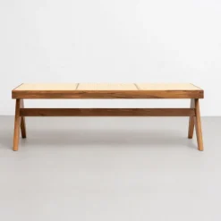 Pamono 057 Civil Bench in Wood and Woven Viennese Cane by Pierre Jeanneret for Cassina Clearance