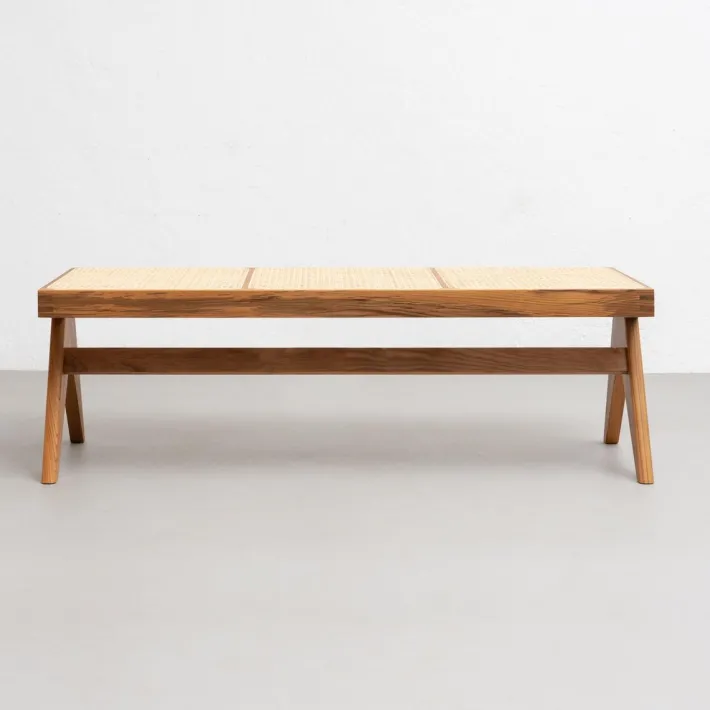 Pamono 057 Civil Bench in Wood and Woven Viennese Cane by Pierre Jeanneret for Cassina Clearance