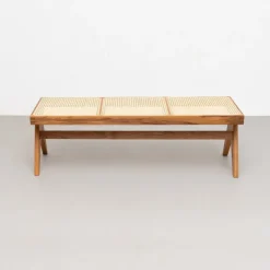 Pamono 057 Civil Bench in Wood and Woven Viennese Cane by Pierre Jeanneret for Cassina Clearance