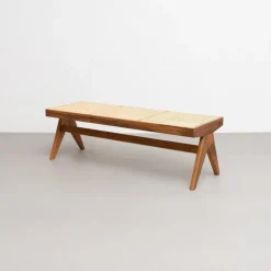 Pamono 057 Civil Bench in Wood and Woven Viennese Cane by Pierre Jeanneret for Cassina Clearance