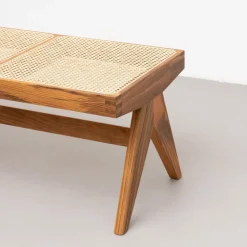 Pamono 057 Civil Bench in Wood and Woven Viennese Cane by Pierre Jeanneret for Cassina Clearance