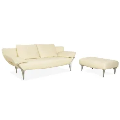 Pamono 1600 Two-Seater Sofa and Ottoman in Leather by Rolf Benz, Set of 2 Outlet