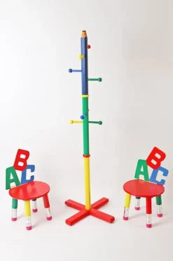 Pamono ABC Children's Chairs and Pencils Coat Rack, France 1980s, Set of 3 Sale