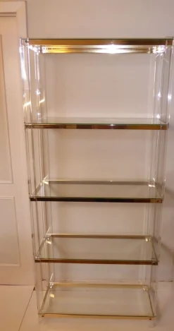 Pamono Acrylic Glass, Acrylic & Brass Glass Shelf Best