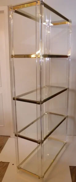 Pamono Acrylic Glass, Acrylic & Brass Glass Shelf Best