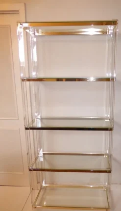 Pamono Acrylic Glass, Acrylic & Brass Glass Shelf Best