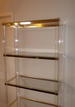 Pamono Acrylic Glass, Acrylic & Brass Glass Shelf Best