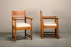 Pamono Amsterdam School Art Deco Armchairs in Oak and Almond Fabric, 1930s, Set of 2