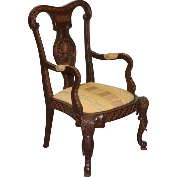 Pamono Anglo Indian Wooden Heavily Carved Armchair Hot