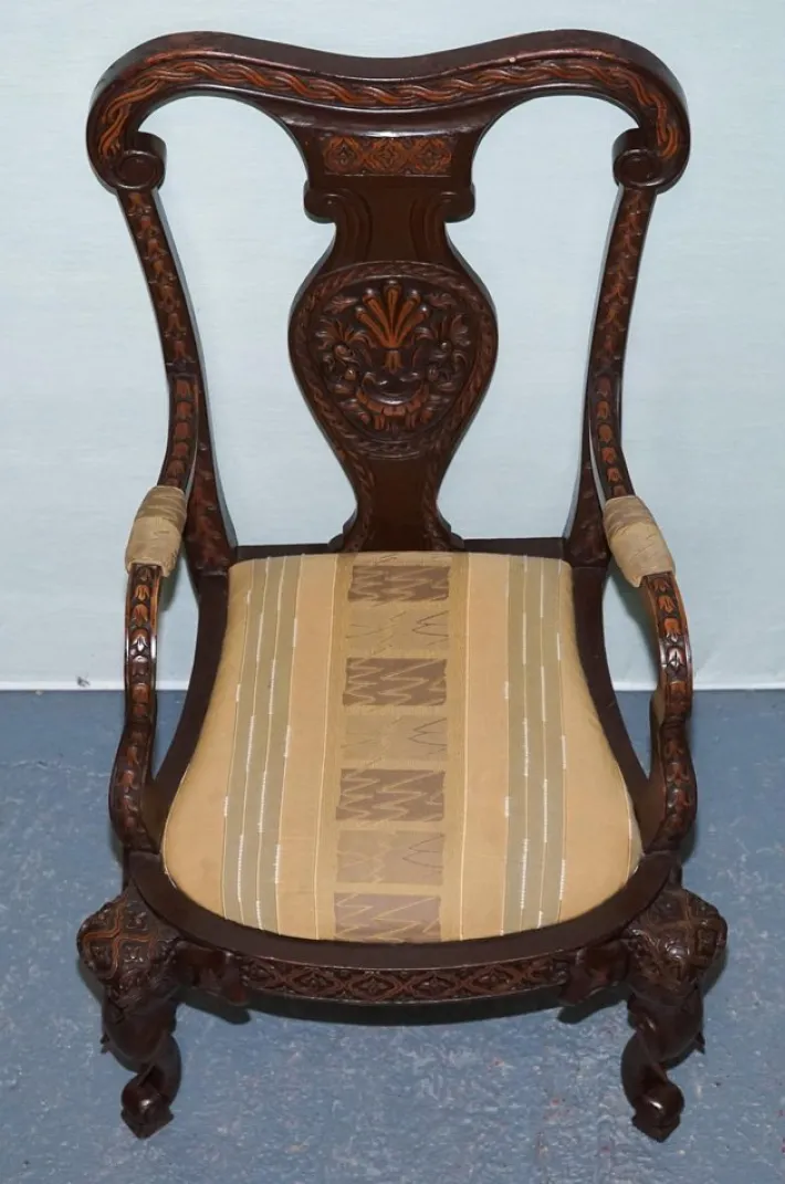 Pamono Anglo Indian Wooden Heavily Carved Armchair Hot
