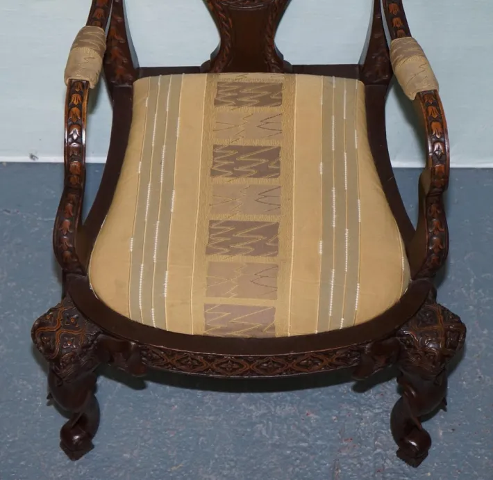 Pamono Anglo Indian Wooden Heavily Carved Armchair Hot