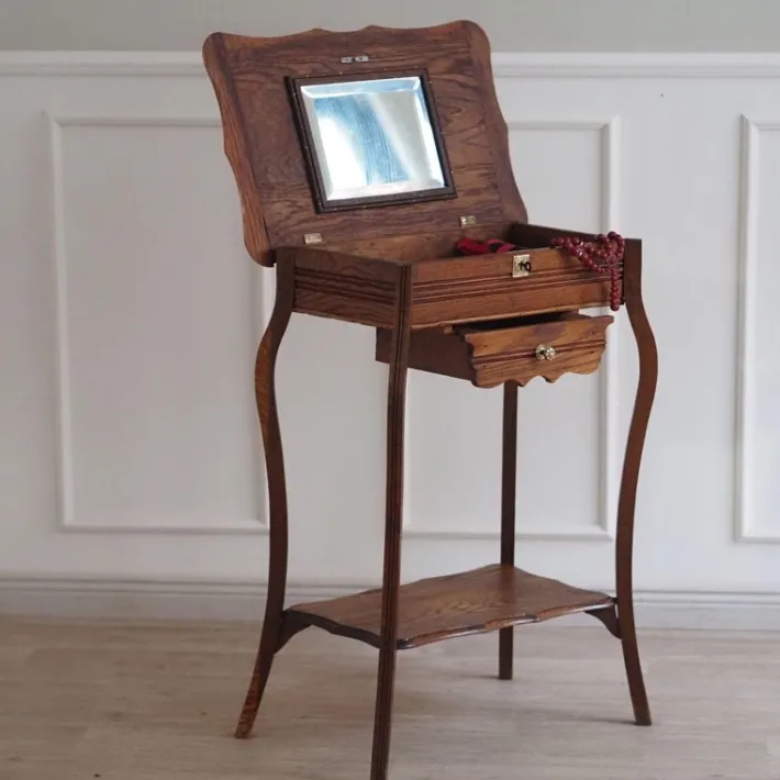 Pamono Antique Art Nouveau Dressing Table with Mirror and Drawer Best