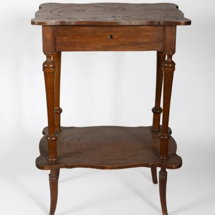 Pamono Antique Art Nouveau Hand Craved Wooden Dressing Table with Mirror Sale