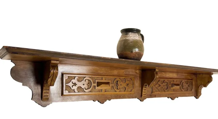 Pamono Antique Art Nouveau Wall Shelf in Carved Hard Wood, 1900s