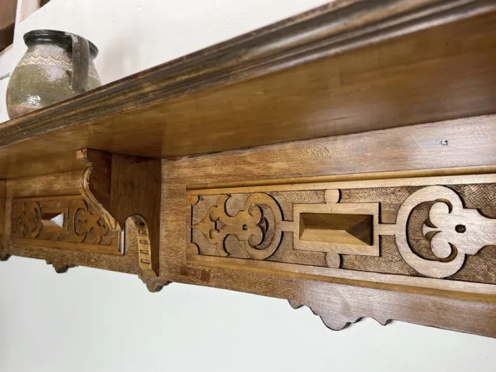 Pamono Antique Art Nouveau Wall Shelf in Carved Hard Wood, 1900s