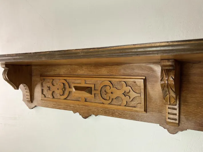Pamono Antique Art Nouveau Wall Shelf in Carved Hard Wood, 1900s