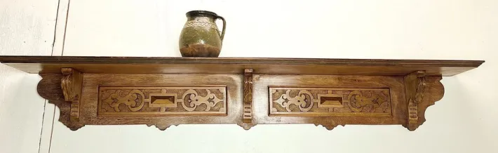 Pamono Antique Art Nouveau Wall Shelf in Carved Hard Wood, 1900s