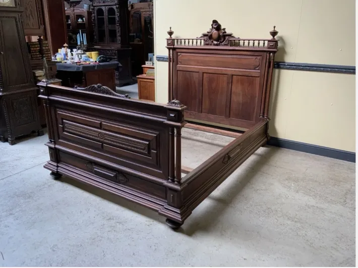 Pamono Antique Art Nouveau Walnut Bed, 1890s Hot