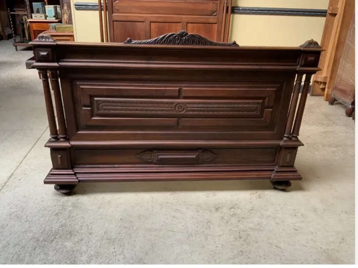 Pamono Antique Art Nouveau Walnut Bed, 1890s Hot