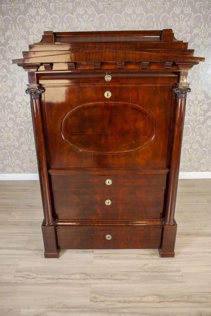 Pamono Antique Biedermeier Secretary with Mahogany, 1840 New
