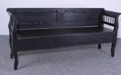 Pamono Antique Black Painted Pine Box Bench, Late 19th Century Hot