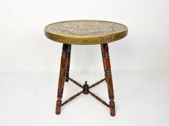 Pamono Antique Brass Tray Table with Turned Wood Legs, 1890s Hot