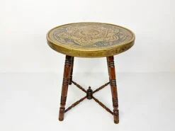 Pamono Antique Brass Tray Table with Turned Wood Legs, 1890s Hot
