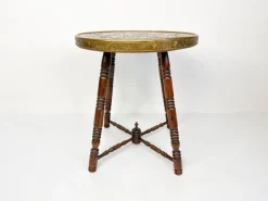 Pamono Antique Brass Tray Table with Turned Wood Legs, 1890s Hot