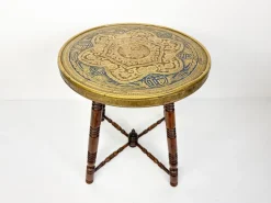 Pamono Antique Brass Tray Table with Turned Wood Legs, 1890s Hot