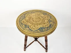 Pamono Antique Brass Tray Table with Turned Wood Legs, 1890s Hot