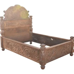 Pamono Antique Carved Oak Double Bed, 1860 Clearance
