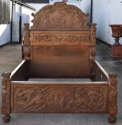Pamono Antique Carved Oak Double Bed, 1860 Clearance