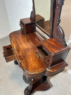 Pamono Antique Carved Wooden Vanity Table with Mirror