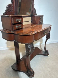 Pamono Antique Carved Wooden Vanity Table with Mirror