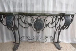 Pamono Antique Console Table in Wrought Iron and Marble, 1800s
