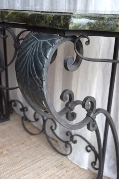 Pamono Antique Console Table in Wrought Iron and Marble, 1800s