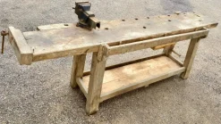 Pamono Antique Early 20th Century Carpenters Workbench in Beech, 1940s Outlet