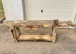 Pamono Antique Early 20th Century Carpenters Workbench in Beech, 1940s Outlet