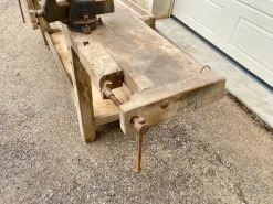 Pamono Antique Early 20th Century Carpenters Workbench in Beech, 1940s Outlet