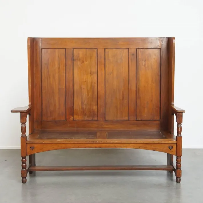 Pamono Antique Early 20th Century Wooden Bench with High Back