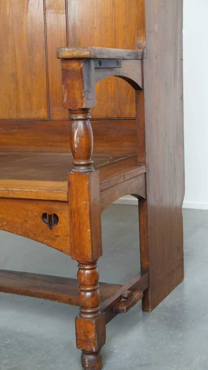 Pamono Antique Early 20th Century Wooden Bench with High Back