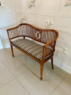 Pamono Antique Edwardian Mahogany Inlaid Bench, 1900s New