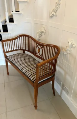 Pamono Antique Edwardian Mahogany Inlaid Bench, 1900s New