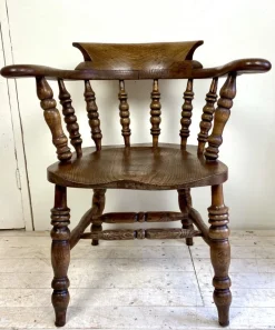 Pamono Antique English Elm Wood Windsor Captains Chair, 1900s