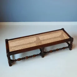 Pamono Antique English Foot Bench with Rattan, 1920s Discount