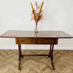 Pamono Antique English Mahogany Drop-Leaf Stretcher Table on Castors, 19th Century Discount