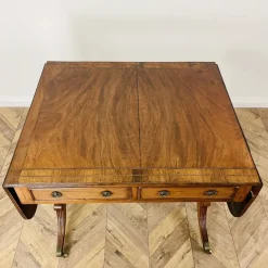 Pamono Antique English Mahogany Drop-Leaf Stretcher Table on Castors, 19th Century Discount