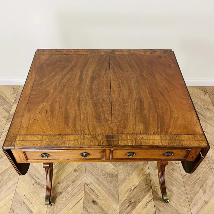Pamono Antique English Mahogany Drop-Leaf Stretcher Table on Castors, 19th Century Discount