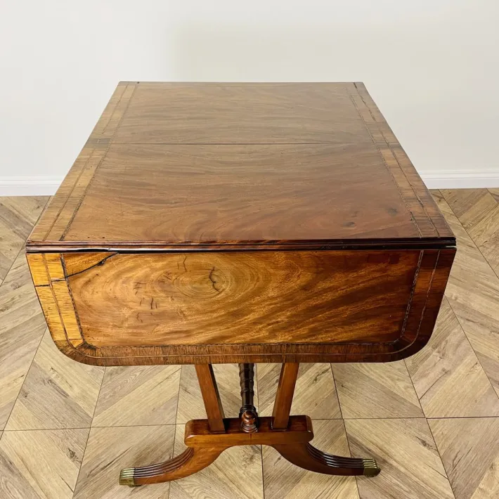 Pamono Antique English Mahogany Drop-Leaf Stretcher Table on Castors, 19th Century Discount