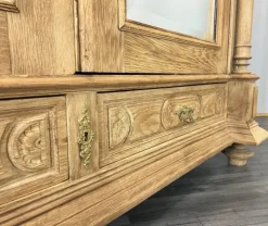 Pamono Antique French Carved Oak Wardrobe with Mirror and Drawers Clearance